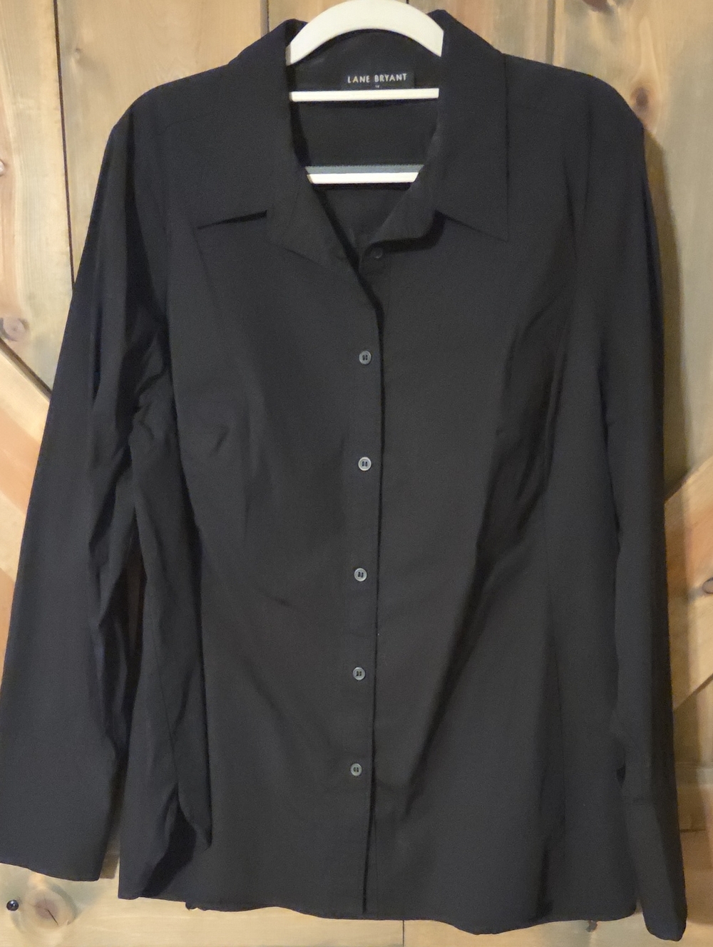 Lane Bryant Black Long-Sleeve Button-Down Collared Shirt